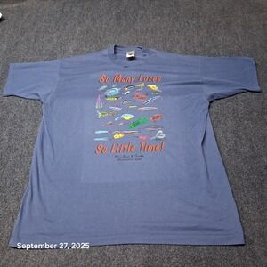 Vintage Fishing Lure Shirt Size 2XL Blue BEST Single Stitch Graphic